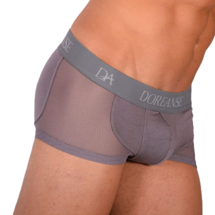 DOREANSE Mens Boxer brief sexy side mesh fabric Grey 1705 13