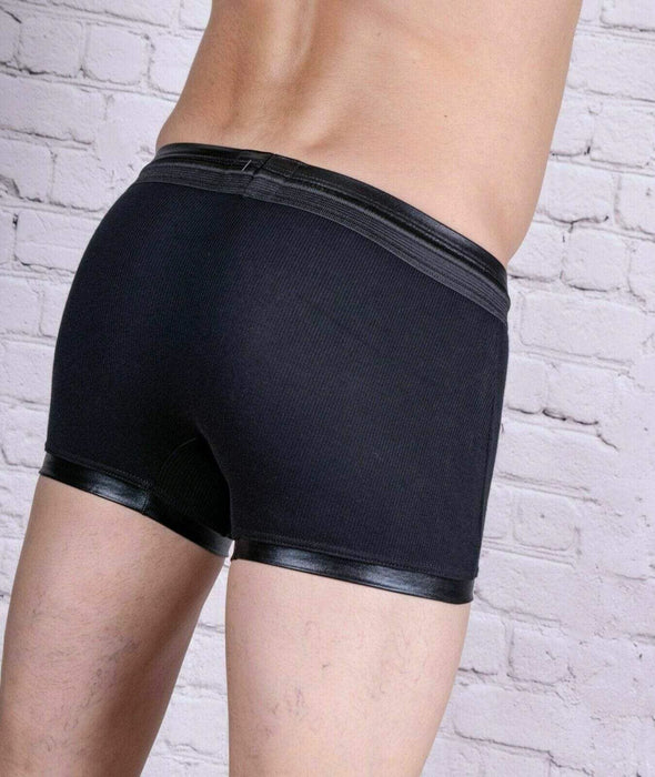 Modus Vivendi Boxer Military Leather Look Quality Ribbed Cotton Black 08521 93B