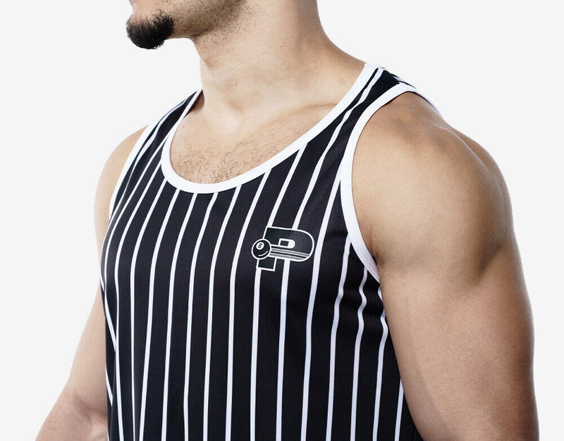 PUMP! Black Striped Tank Top Lightweight Micromesh UVPF 50+ Sun Protection 14023