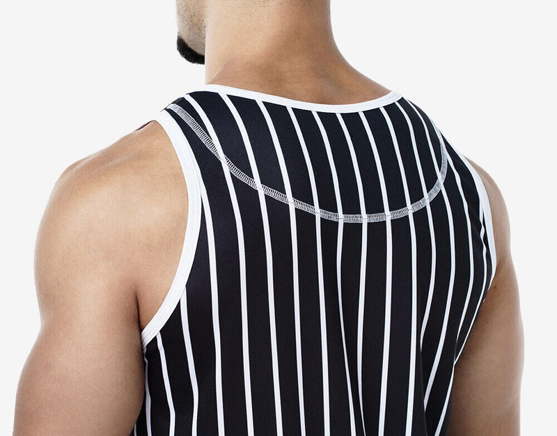 PUMP! Black Striped Tank Top Lightweight Micromesh UVPF 50+ Sun Protection 14023