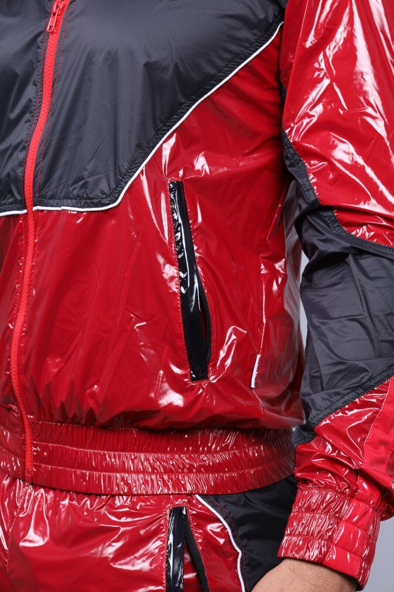 MR. RIEGILLIO Shiny Nylon 24 Tracksuit Jacket Red R1021