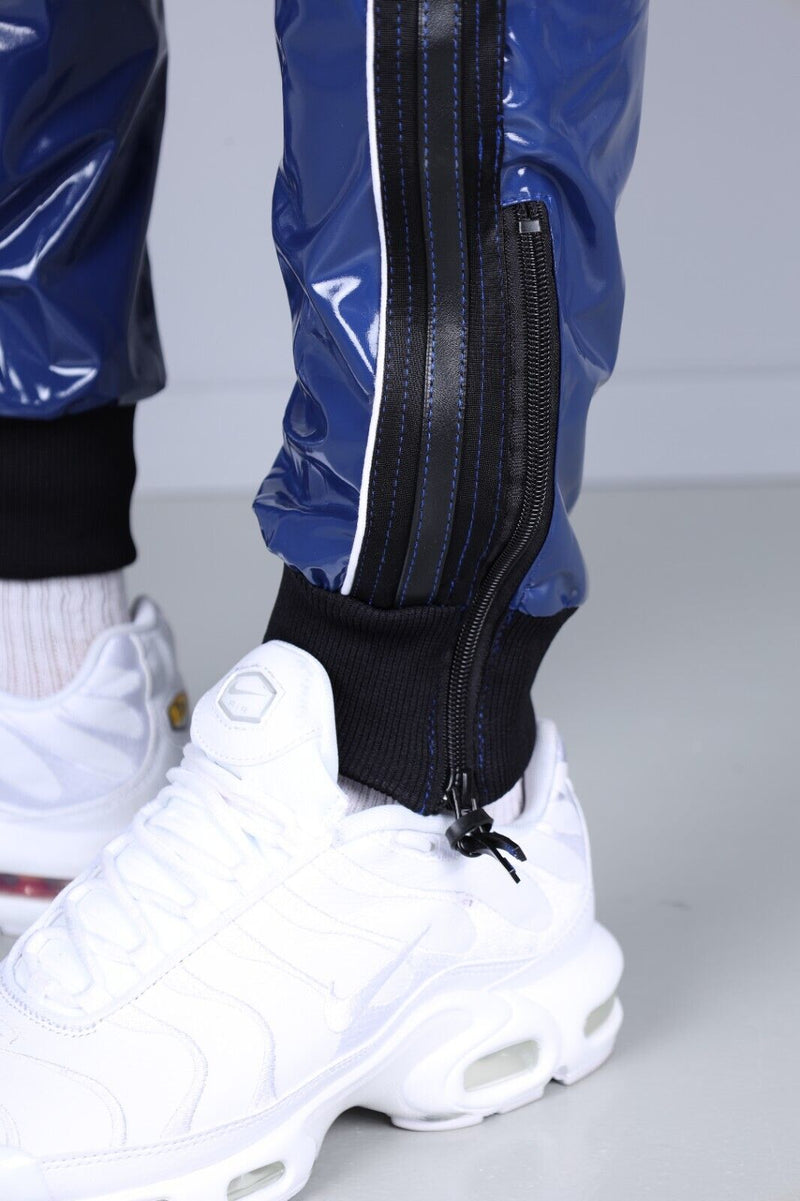 MR. RIEGILLIO Shiny PVC  24 Tracksuit Pants Glossy Blue R1042