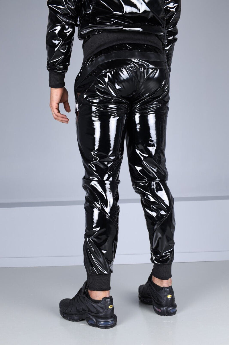 MR. RIEGILLIO Shiny PVC Tracksuit Pants 24 Glossy Black R1020