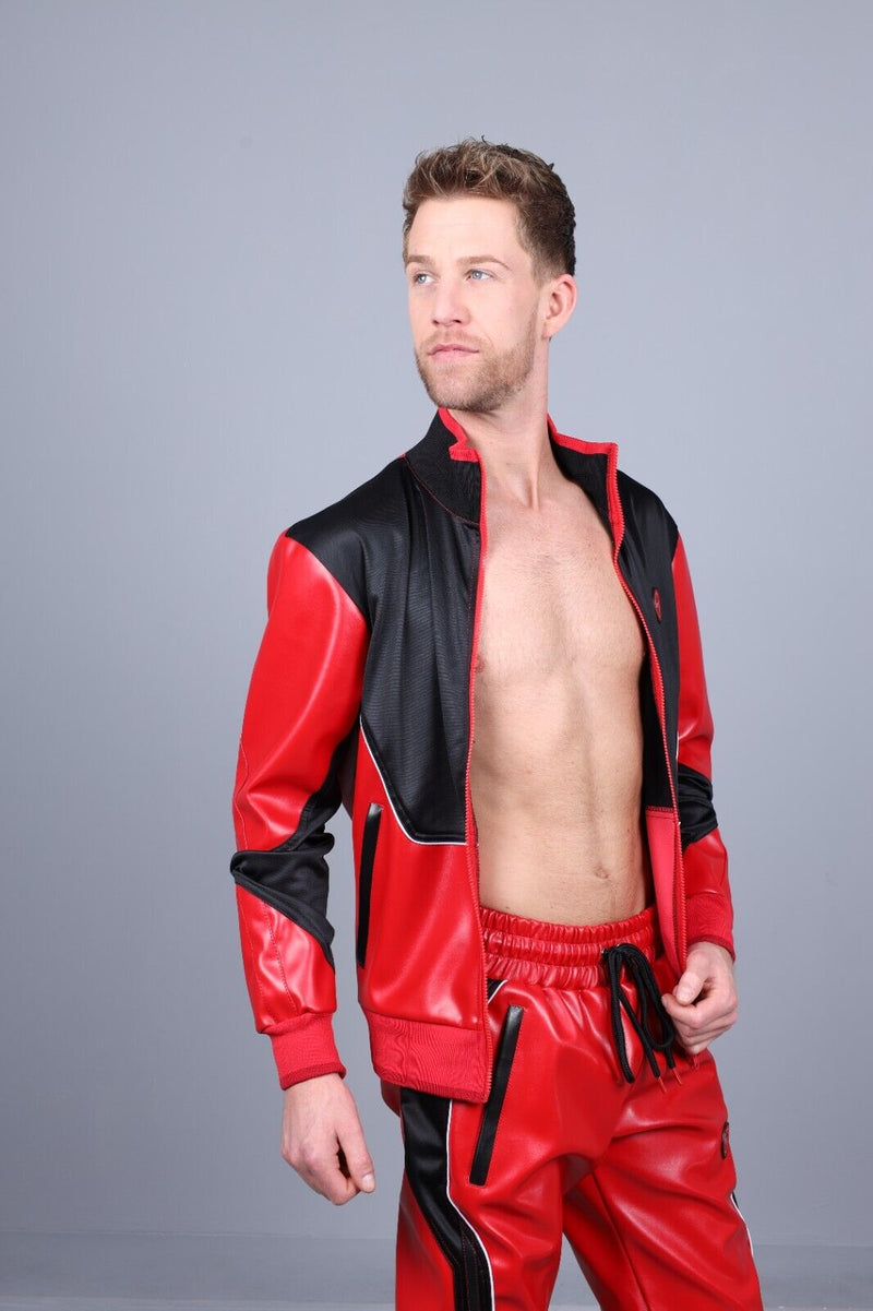 Veste en cuir vegan MR. RIEGILLIO Survêtement 24 Col rond Rouge R1027