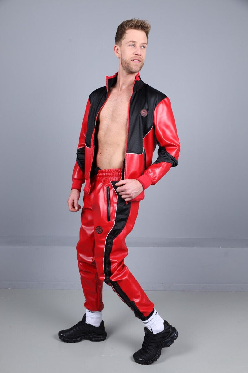 MR. RIEGILLIO Vegan Leather Pants 24 Tracksuit Pant Red R1028