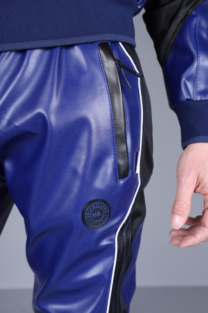 MR. RIEGILLIO Vegan Leather Pants Tracksuit 24 Blue Pant R1040