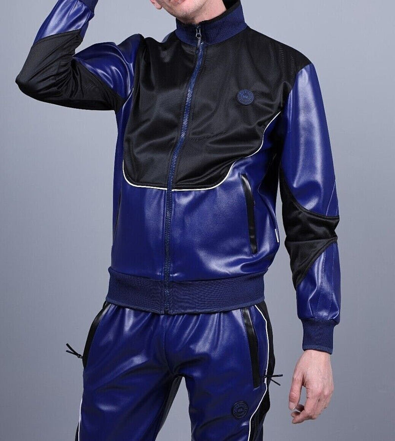 MR. RIEGILLIO Veste en cuir vegan Survêtement Col Crew 24 en bleu R1039