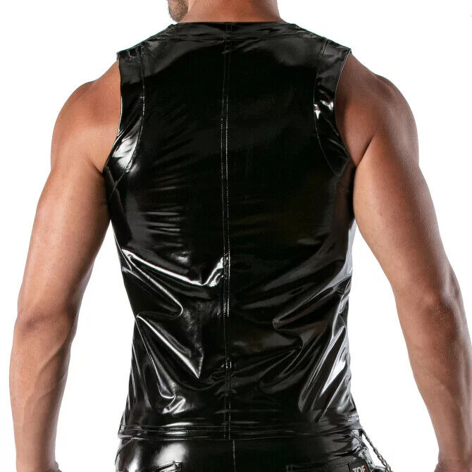 TOF PARIS Débardeur zippé en vinyle noir Chic et moulant Résistant à l'eau 2