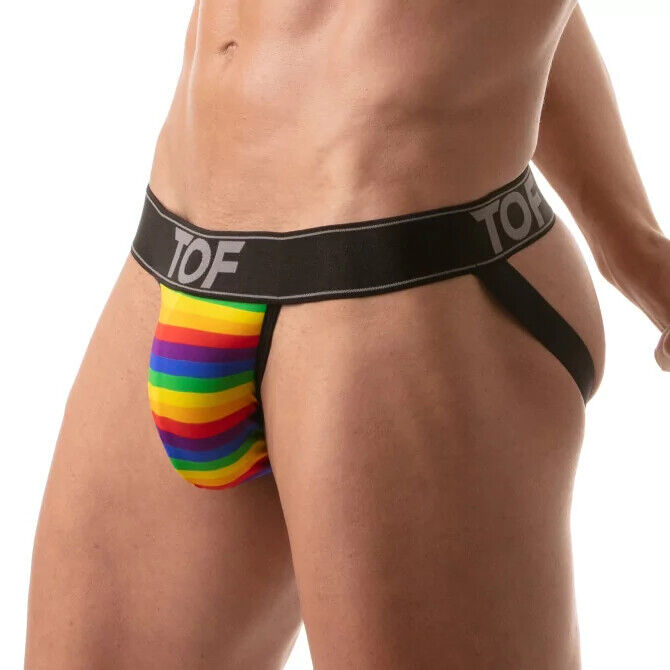 TOF PARIS Jockstrap arc-en-ciel Jacquard ceinture Lycra Jock fierté 80