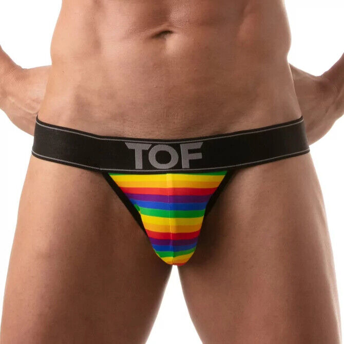TOF PARIS Jockstrap arc-en-ciel Jacquard ceinture Lycra Jock fierté 80