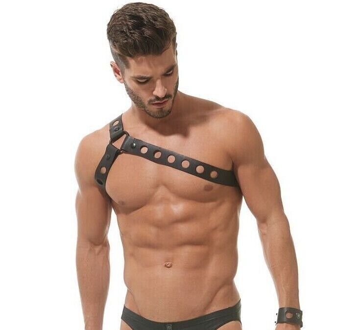 GREGG HOMME Chest Harness Charnel 100% Leather Adjustable Snaps O-Rings 162560
