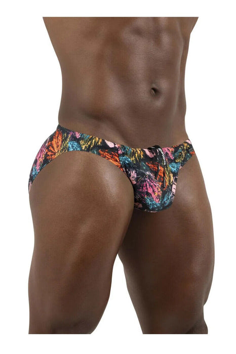 ErgoWear Swimwear FEEL Bikini Swim Briefs 3D Pouch Drawstring Pink Leaves 1695