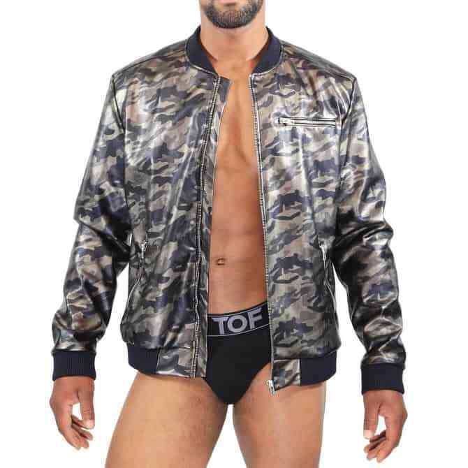 TOF PARIS Camouflage Vest Mid-Season Jacket Commando Bomber Upmarket Brass Zip
