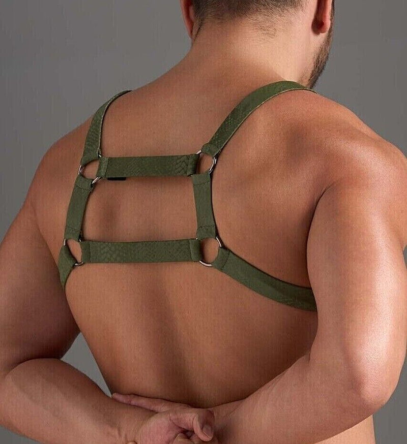 TEAMM8 Harnais Flex Cuir PU Végan Imitation Peau de Serpent Python Vert Armée 1