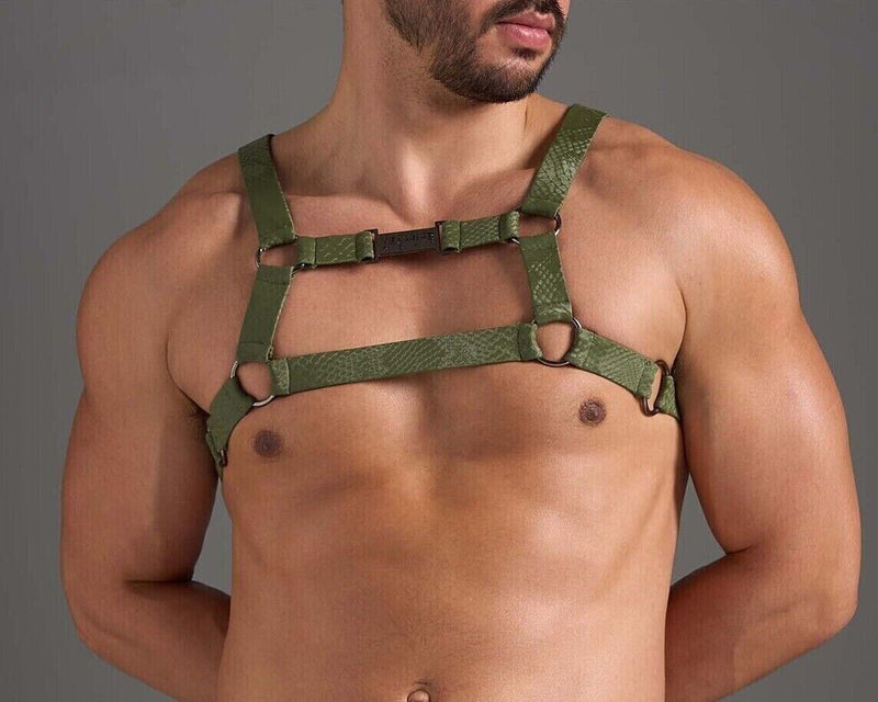 TEAMM8 Harnais Flex Cuir PU Végan Imitation Peau de Serpent Python Vert Armée 1