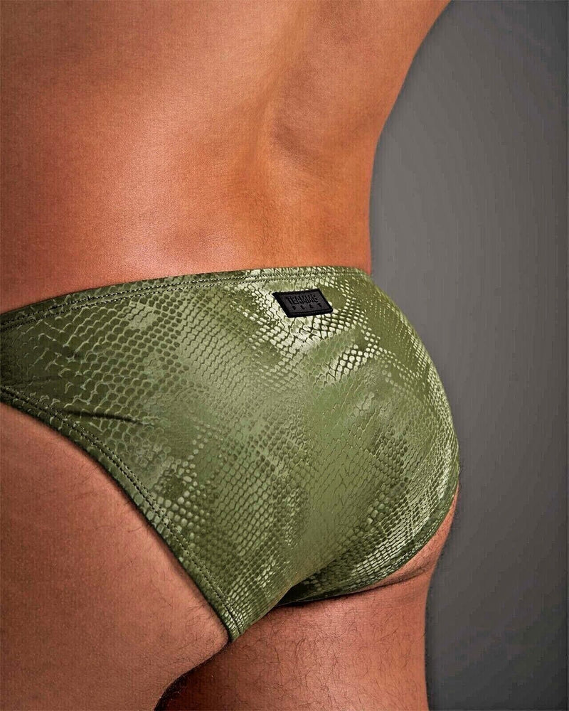 TEAMM8 Slip Flex 100% cuir PU slip taille basse python vert armée 1