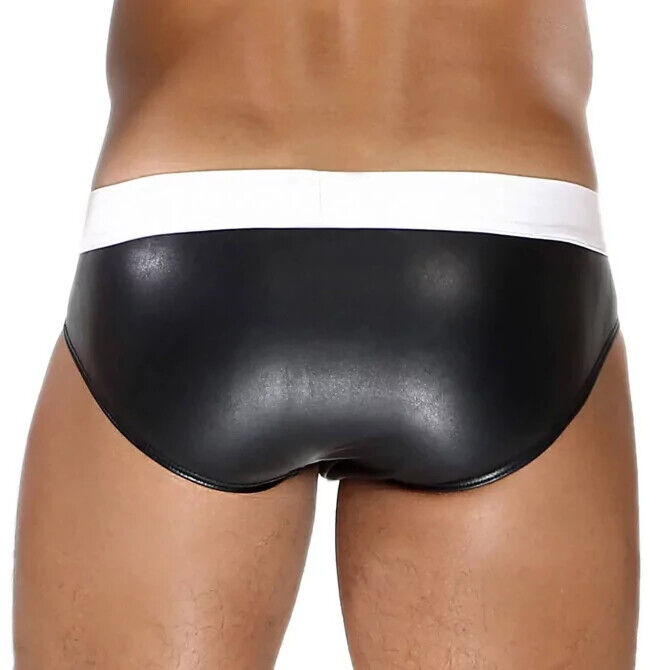 TOF PARIS Briefs With Generous Pouch in Realistic-Leather Black/White 52