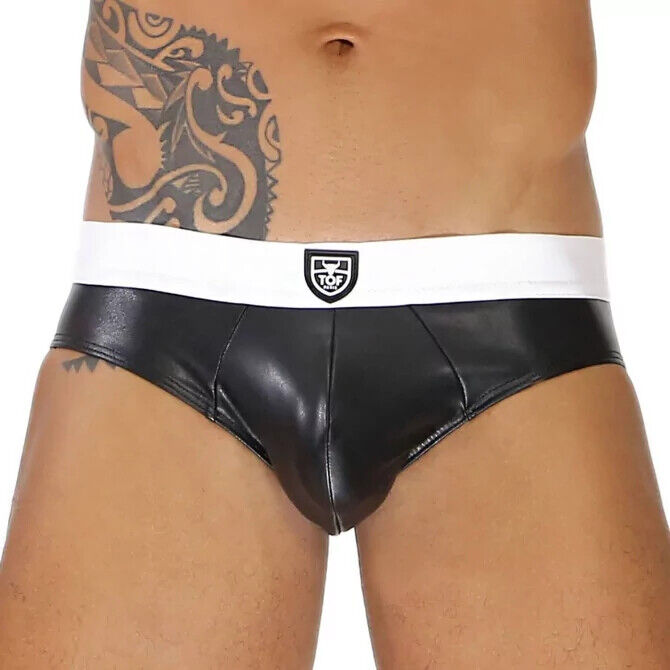 TOF PARIS Briefs With Generous Pouch in Realistic-Leather Black/White 52