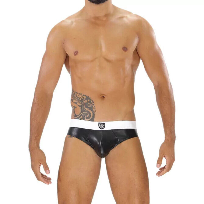 TOF PARIS Briefs With Generous Pouch in Realistic-Leather Black/White 58