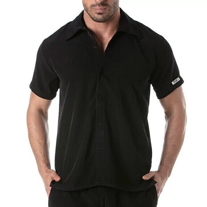 TOF PARIS Short-Sleeved Summer Lightweight Shirt Microfiber Black 50