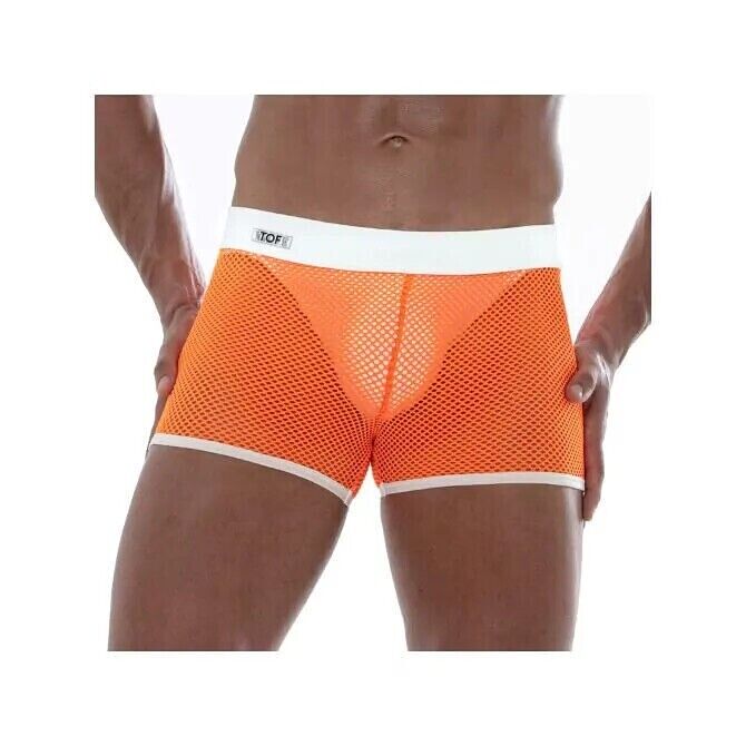 TOF PARIS Short en maille Boxer taille basse Résille non doublée en orange néon 17