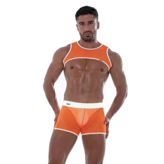 TOF PARIS Short en maille Boxer taille basse Résille non doublée en orange néon 17