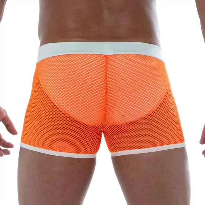 TOF PARIS Short en maille Boxer taille basse Résille non doublée en orange néon 17