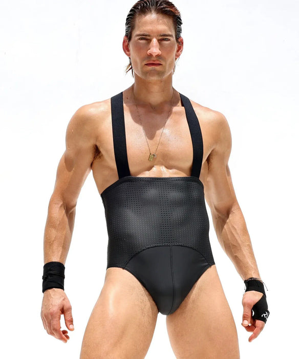 RUFSKIN Brief-Bodysuit KINK Perforated Matte Singlet Rubberized Spandex Black 33