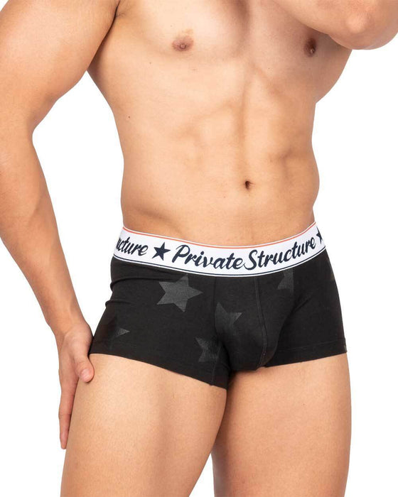 Private Structure Classic Motif Cotton Boxer Trunk Onyx Stars Black 4592 109