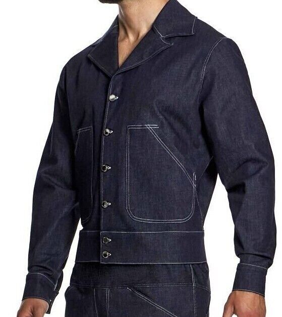 Modus Vivendi Woven Denim Blue Jacket Notch Collar Opening Front Pocket 11451 B44