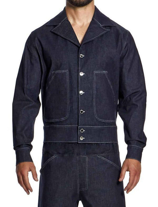 Modus Vivendi Woven Denim Blue Jacket Notch Collar Opening Front Pocket 11451 B44