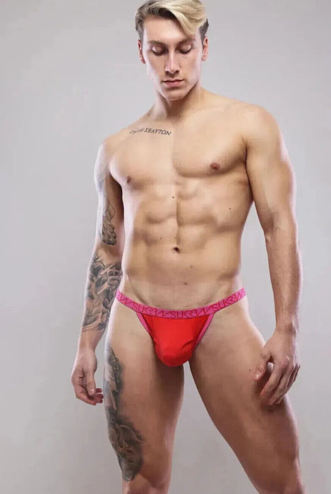 SUKREW Bubble Thong Low-Rise with Rounded Cupping Pouch in Red 39