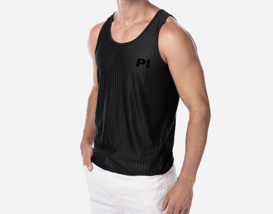 PUMP! Tanktop Whisper Sheer Stripes Form-Fitting Black Tank Top 14024