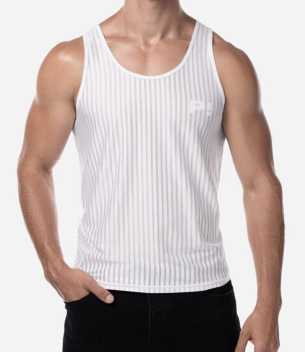 PUMP! Tanktop Whisper Sheer Stripes Form-Fitting White Tank Top 14025