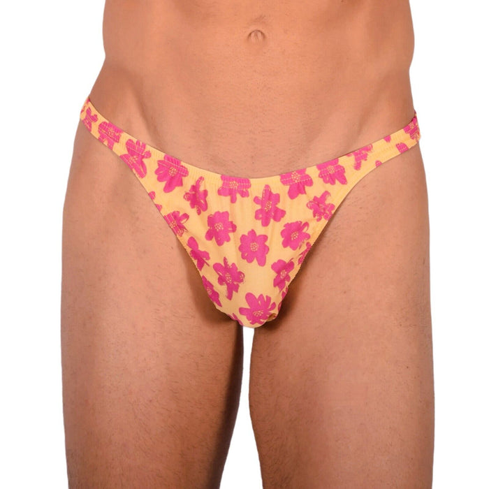 S/M SMU Tanning Walking around sheer Floral Yellow Thong MX19 34000