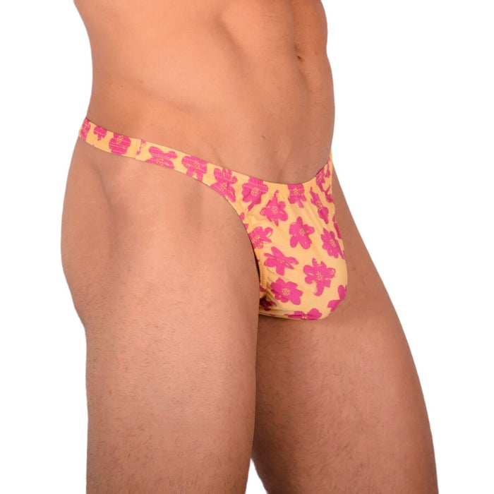 S/M SMU Tanning Walking around sheer Floral Yellow Thong MX19 34000