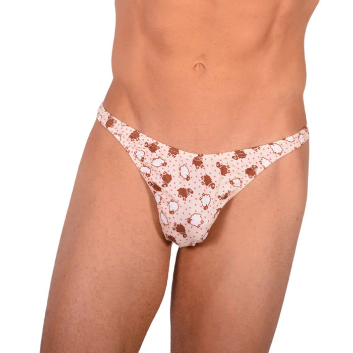 S/M SMU Tanning Walking around sheer Beige Sheeps Thong MX19 34003