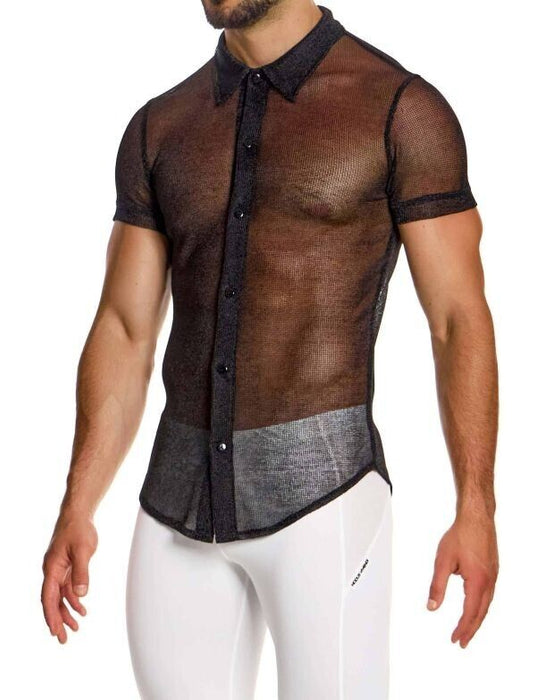 MODUS VIVENDI Chemise Armor Shirt Luxury Metallic Black Yarns Knitted 01042 56A