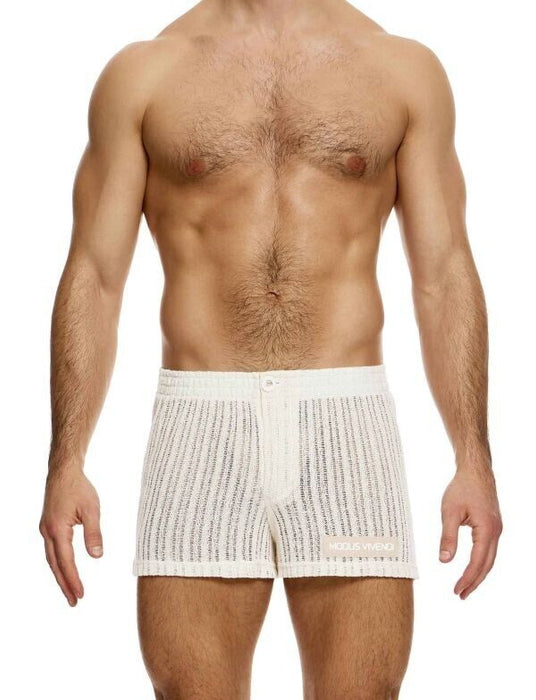 MODUS VIVENDI Striped Crochet Boxer Shorts Stretch Knitted in Natural 07421