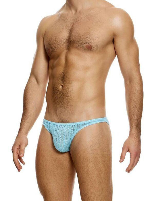 MODUS VIVENDI Bikini Brief Striped Crochet Low-Cut Briefs in Light Blue 07413