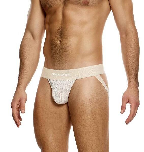 MODUS VIVENDI Stretch Jock Striped Crochet Knitted Jockstrap in Natural 07412