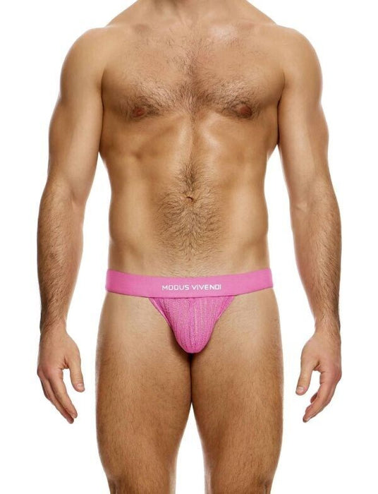 MODUS VIVENDI Stretch Jock Striped Crochet Knitted Jockstrap in Pink 07412