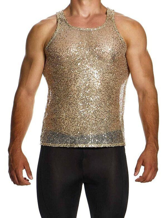 MODUS VIVENDI Harem Tank Top Slim Fit Sleeveless Sequins Gold 19431 B58