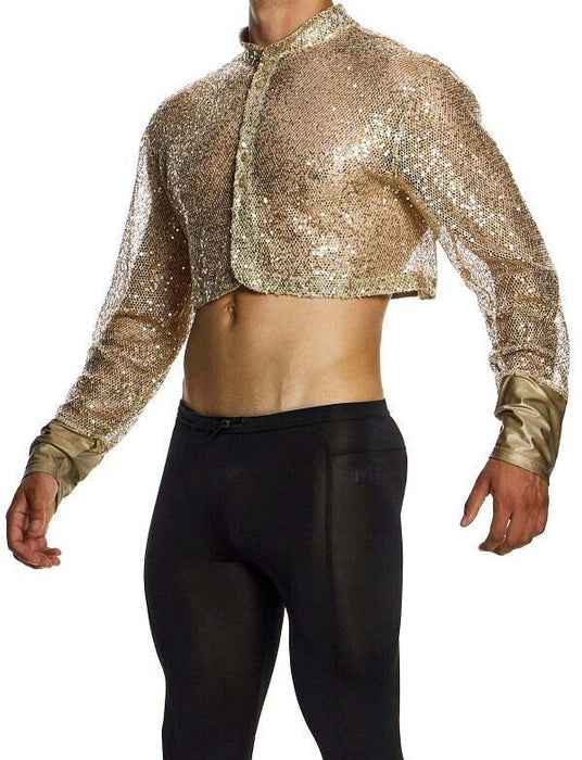 MODUS VIVENDI Harem Cardigan Polished Crop Top Boxy Fit Sequins Gold 19451 B58