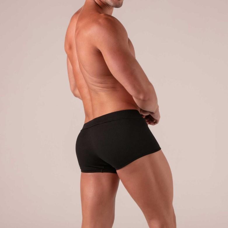 Absolu Male By TOF Adjustable Laced Boxer Trunks Soft Ribbed Knit Cotton Black 3