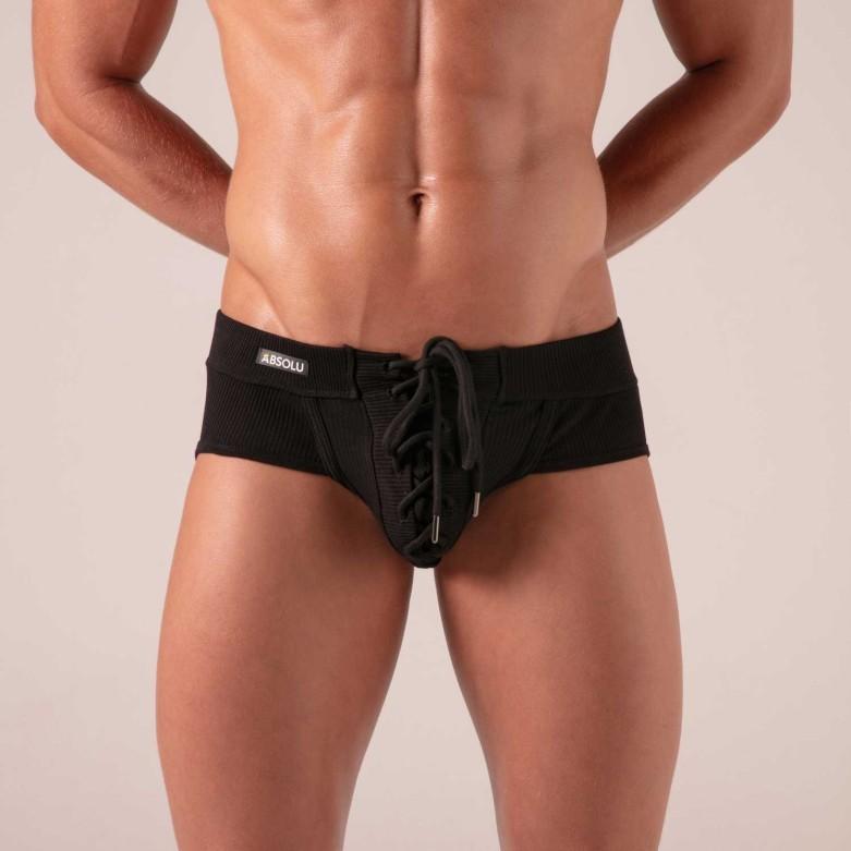 Absolu Male By TOF Laced Briefs Adjustable Soft Ribbed Cotton Black 3
