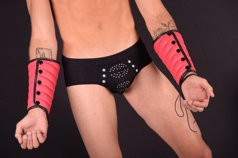 SMU Forearm Pairs Gauntlet Leather Handmade Aviator Laced Guard Wallet Red S/M