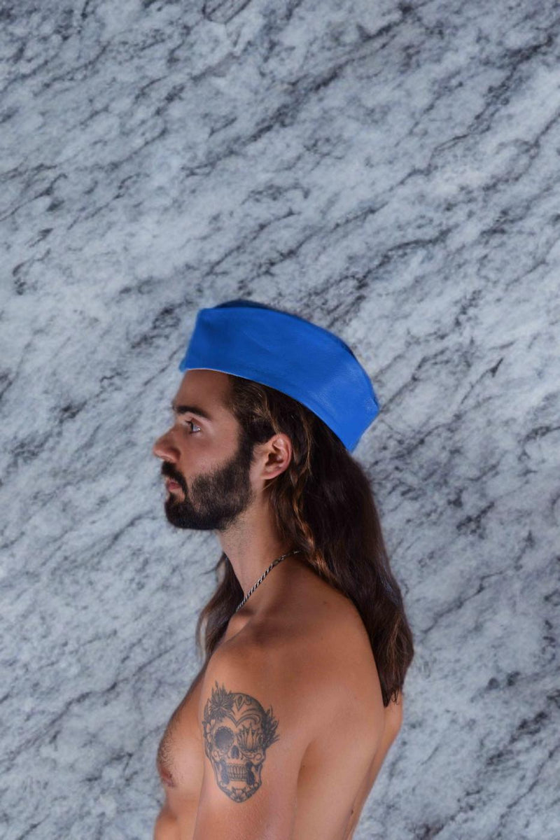 SMU Handmade Quality Leather Skin Garrison Cap Kepi in Aqua 1