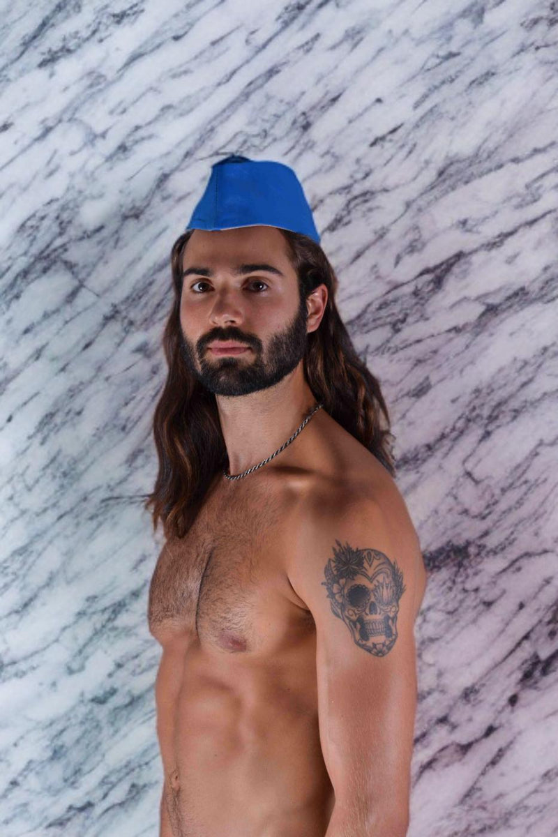 SMU Handmade Quality Leather Skin Garrison Cap Kepi in Aqua 1