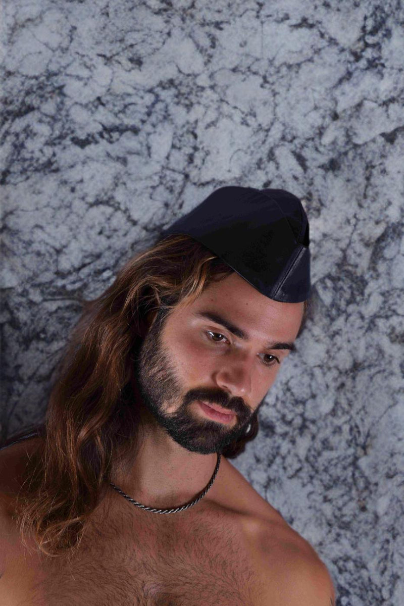 SMU Handmade Quality Leather Skin Garrison Cap Kepi in Black 2